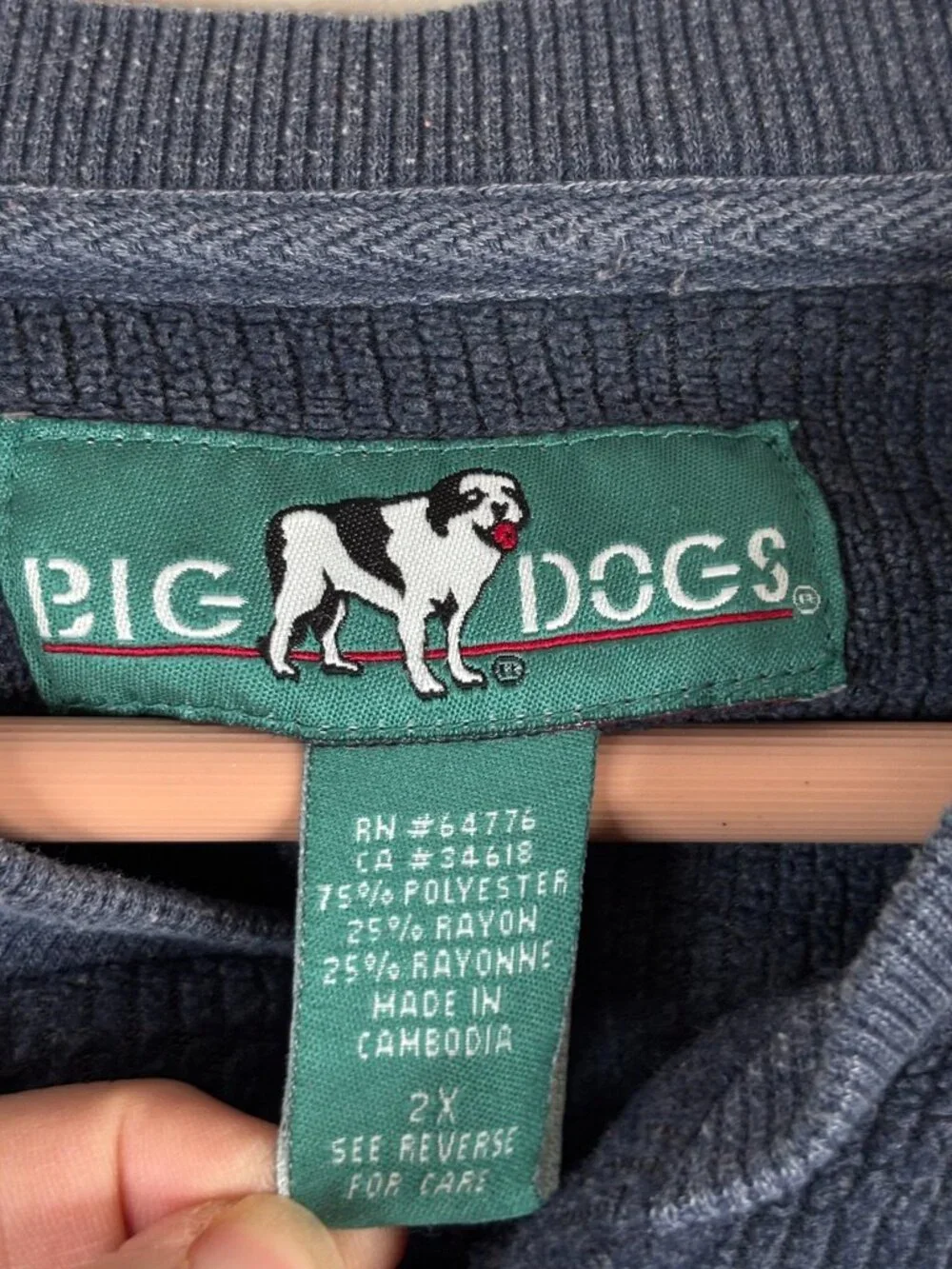 Big Dogs Men 2X 2XL Blue Long Sleeve Ribbed Henley Shirt Embroidered Waffle Knit